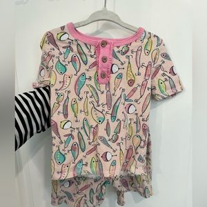 Mud Pie 4T Girls Fishing Lure Short Sleeve Pajama Set